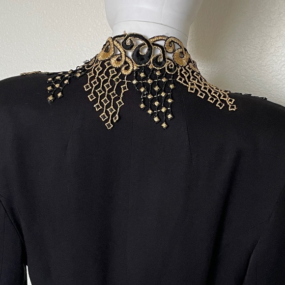 Vintage 90’s Black Gold Long Sleeve Collar appliqué Glam Blazer Jacket CasaDei - Picture 12 of 14